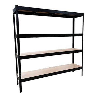 Стелаж SCHULTE Shelf World для важких умов експлуатації з 4 полицями з МДФ, 180x150x50 см (ВxШxГ), вантажопідйомність 150 кг на полицю, чорний