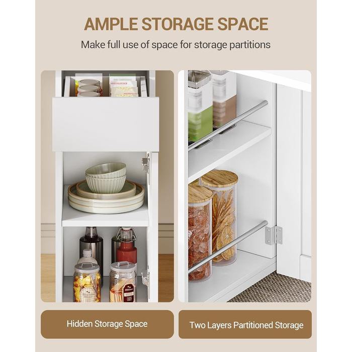 Обідній стіл Hzuaneri, розкладний обідній стіл на колесах, для 3-6 осіб, розкладний стіл з шухлядами, шафами та дворівневими відкритими полицями, підходить для невеликих приміщень, білий KT14003W