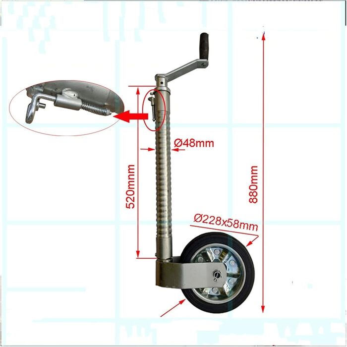 Важкий причіп Ребра домкрата 48 мм Причіп Жокейське колесо Кемпер Підставка для домкрата Аксесуари для важкого каравану Caravana 228x56 мм Деталі колісного причепа для підйому та опускання кожного причепа