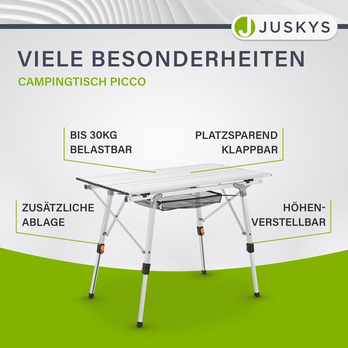 Стіл для кемпінгу Juskys 90x52 см розкладний алюмінієвий стіл Picco, легкий садовий та балконний стіл, регульований по висоті вуличний стіл сріблястий