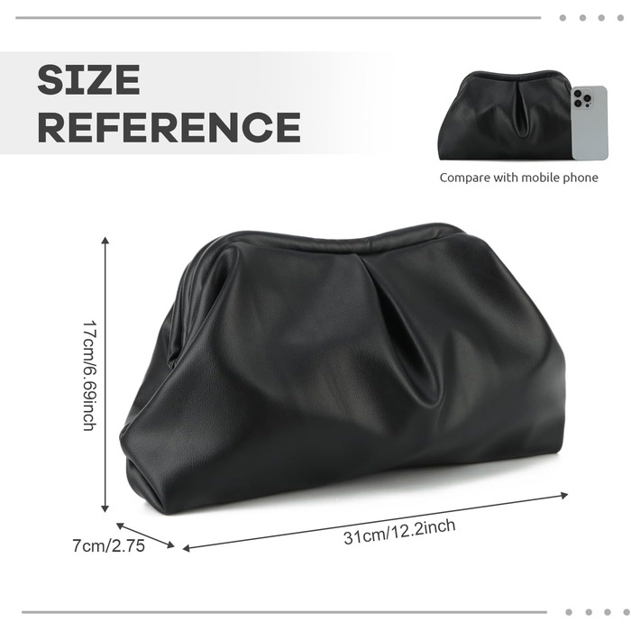 Жіноча клатч SUKUTU Плісирована сумочка Хмарка, вечірня сумочка з екошкіри, чорний колір