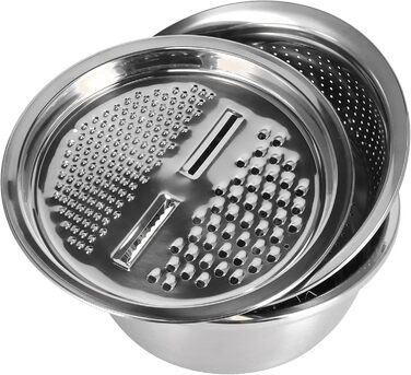 Таз з нержавіючої сталі QANYEGN з теркою, багатофункціональний кошик для зливу, терка для овочів, чаша для салатниці для кухонного інструменту (натуральний колір)