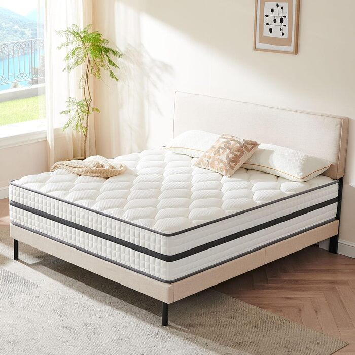 Матрац 140x200 см, пружинний матрац кишенькової форми (висота 20 см), 7-зонний ортопедичний матрац з комфортною піною, м&39яка поверхнева тканина, для дорослих, середньої жорсткості (H3) 20 см 140 x 200 см