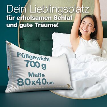 Пухова подушка 40x80 3-камерна пухово-пір&39яна подушка М&39яка пір&39яна подушка готельного стилю, повітропроникна Зроблено в Німеччині Середня, вага наповнювача 700 г, 40x80 см, Білий, 1