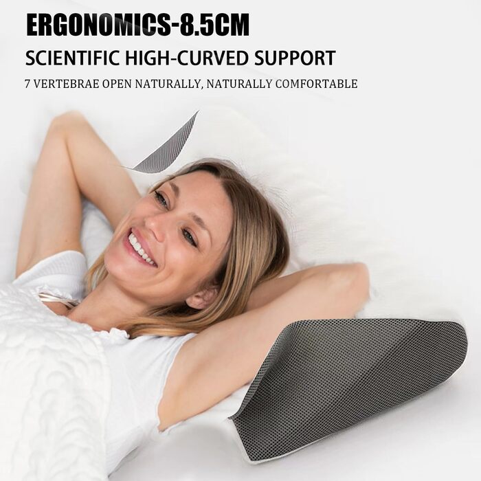 Подушка для підтримки шиї, ергономічна ортопедична подушка 2 в 1, подушка з піни з ефектом пам&39яті, подушка для зняття болю в шиї, ергономічна подушка для сну на боці, спині та животі (чорна)