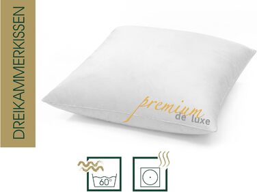 Пухова подушка преміум-класу de Luxe 80x80 см - Виготовлено в Німеччині, пухова подушка зі 100 бавовни - 3-камерна пухова подушка для алергіків 1 упаковка