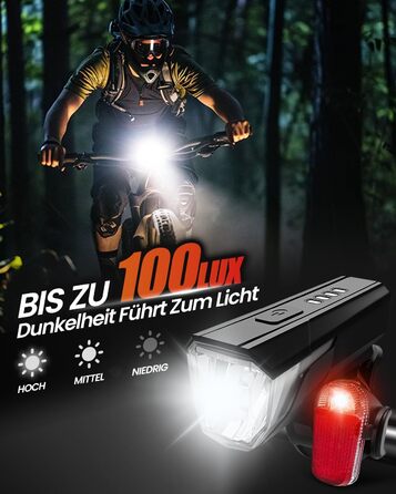 Набір світлодіодних велосипедних ліхтарів Tekwet, 100 люкс, водонепроникний, світлодіодний, чорний