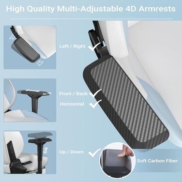 Ергономічне ігрове крісло зі штучної шкіри з підставкою для ніг для дорослих, офісне крісло з високою спинкою, ігрове крісло з регульованою висотою, підголівник та поперекова опора для дівчат, біле, 60x53x132 см