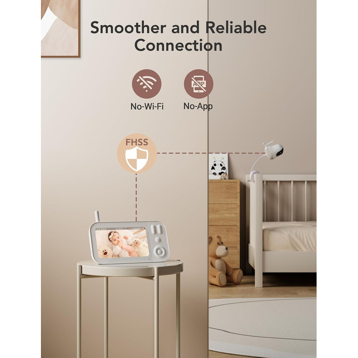 Відеоняня з камерою 5 дюймів, відеоняня з камерою без Wi-Fi, радіоняня з акумулятором 4000 мАг, нічне бачення 720P HD, двосторонні