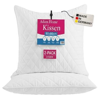 Стьобані подушки, 2 шт. (80x80 см), подушки готельної якості, подушки для сну на боці, швидко відновлюються, пилонепроникні, високоякісні наповнені подушки 80x80 см - 2 шт., білі