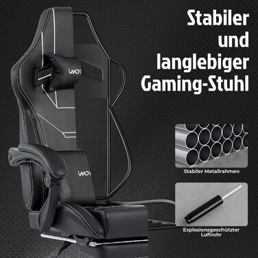 Ергономічне ігрове крісло, офісне крісло з підставкою для ніг, гоночне комп&39ютерне крісло, регульована висота, м&39яке, поперекова підтримка, чорне