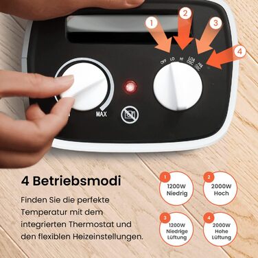 Міні-вентилятор Pro Breeze 2000 Вт з керамікою, енергозберігаючий з автоматичним коливанням, два рівні потужності, маленький тихий електричний обігрівач для вітальні, офісу, тераси - білий - 2000 Вт