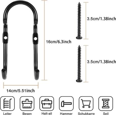 Набір з 6 гачків для стіни гаража U-подібної форми, гачки для зберігання в гаражі, подвійні гачки, організація мотузок, стільці, шланги, ящик для інструментів модель 2