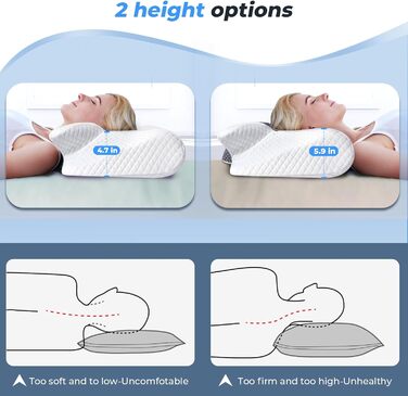 Подушка для шиї SAHEYER з піни з ефектом пам&39яті, подушка для підтримки шиї 2 в 1, подушка для голови для сну на боці, животі та спині, з пральною та дихаючою наволочкою, 59 * 43 * 12/15 см, сіро-біло-сіра