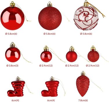 Різдвяні кульки 102 шт червоні Deuba