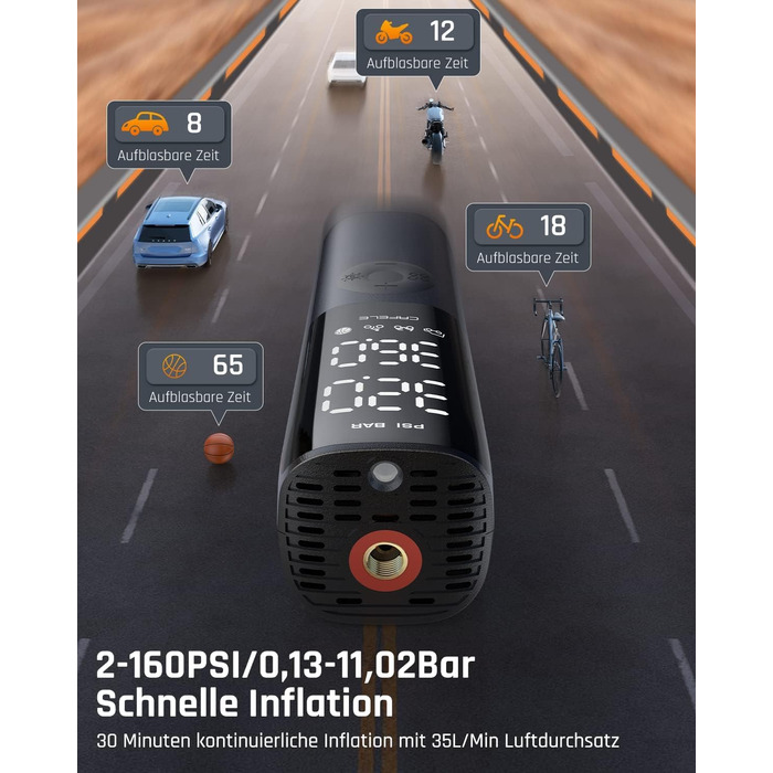 Автомобільна шина з міні-компресором CAFELE 160PSI, електричний повітряний насос DC 12V, портативний з 2 цифровими дисплеями, ткан