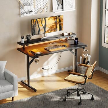 Ігровий стіл Five Stars - Комп&39ютерний стіл - 100x50x75 см - Ігровий стіл зі світлодіодним підсвічуванням - Чорний карбон