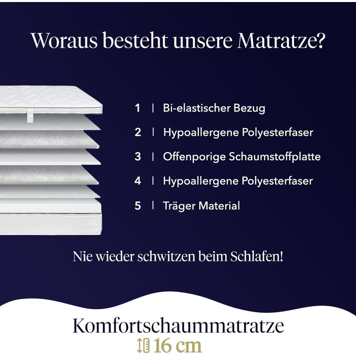 Матрац 90x200 см, висота 16 см, рівень жорсткості H2-3, двосторонній матрац 4-в-1 з в&39язкопружною піною та ефектом пам&39яті, 100-денний пробний період, чохол з літнім та зимовим боками, Oeko-Tex Standard 100, в&39язкопружний матрац 90 x 200 см