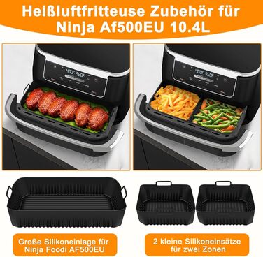 Аксесуари для фритюрниці Ninja Foodi Flexdrawer AF500 10.4 л, силіконова форма для аксесуарів для фритюрниці, аксесуари для фритюрниці з силіконовою вставкою для двозонної фритюрниці (110.4 л і 25.2 л)
