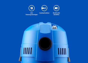 Пилoсмик для вологих та сухих прибирань Nilfisk Buddy II 18л для майстерні, дому, саду та авто (1200 Вт), синій