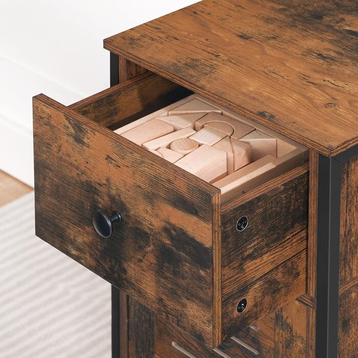 Сервант HOOBRO з шухлядою, комод у вінтажному стилі, регульована полиця, невелика телефонна шафка, для вітальні, спальні, (30 x 34 x 75 см) темно-коричневий та чорний EBF15CW01G1