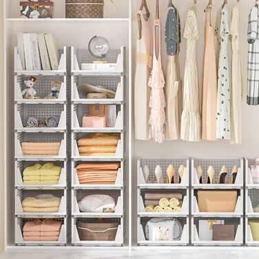 Елементний штабельований органайзер для гардеробу, складний органайзер для гардеробу, система зберігання в гардеробі, компактні коробки для зберігання та вставки для шухляд, білий, 5 шт. у упаковці, великий, 5-