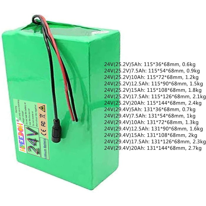 Літій-іонний акумулятор, 24 В, літієва батарея, 5 Аг, 7,5 Аг, 10 Аг, 12,5 Аг, 15 Аг, 17,5 Аг, 20 Аг, акумуляторна батарея із зарядним пристроєм для двигуна потужністю 0500 Вт, 24 В (25,2 В) 15 Аг 24 В (25,2 В) 15 Аг