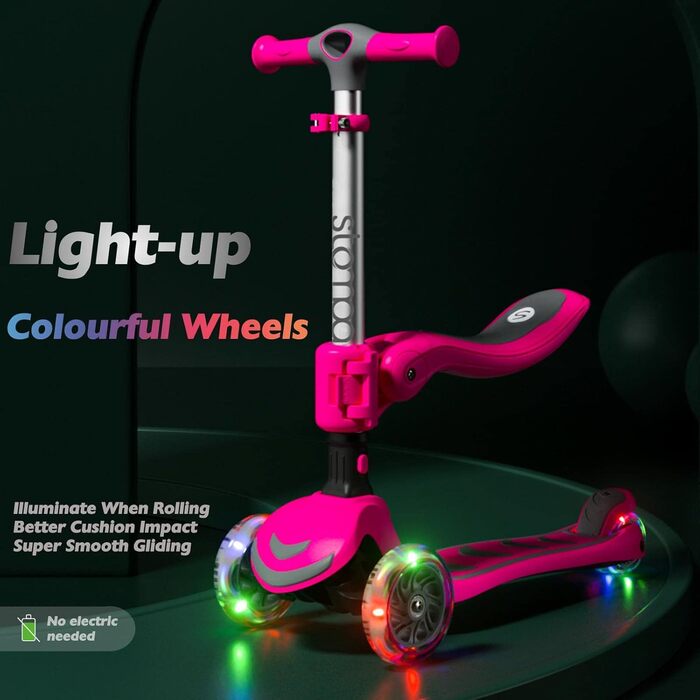 Дитячий самокат Stompa 3 роки для дівчаток хлопчиків, складний дитячий самокат 3 колеса зі світлодіодним проблисковим світлом, 4 р