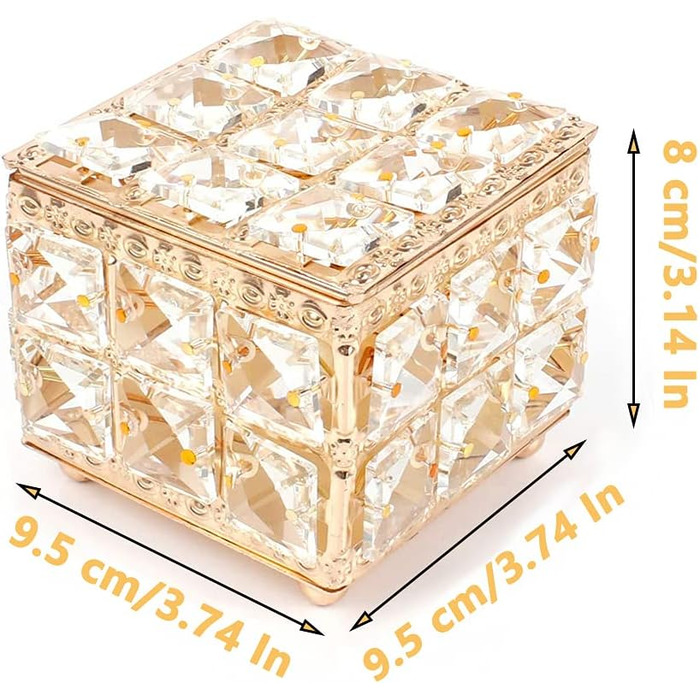 Кришталевий контейнер для зберігання косметики, органайзер для макіяжу, контейнер для ватних дисків, контейнер для ватних дисків з кришкою, для ватних паличок, спонжів для макіяжу, подушечки для макіяжу, золотистий
