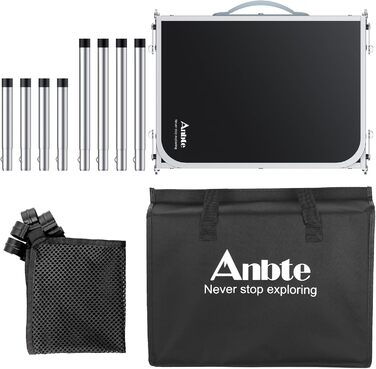 Кемпінговий стіл Anbte, розкладний стіл з алюмінію, 88x40 см (ДxШ) з 3 регульованими висотами, портативний стіл для пікніка з сіткою для зберігання, стіл-валіза, стіл для гриля, садовий стіл для кемпінгу, вечірок, пляжу (чорний)