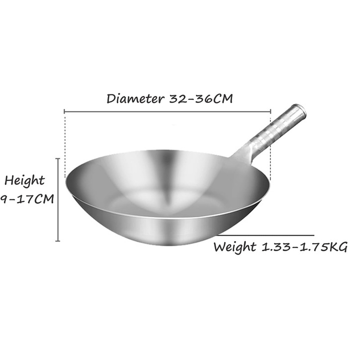 Сковорода вок 32 см, сковорода для перемішування з кришкою, сковорода вок з вуглецевої сталі і вок з антипригарним покриттям, сковорода вок без хімічних речовин, китайська сковорода вок для індукційних, електричних, газових, всіх плит 32 см