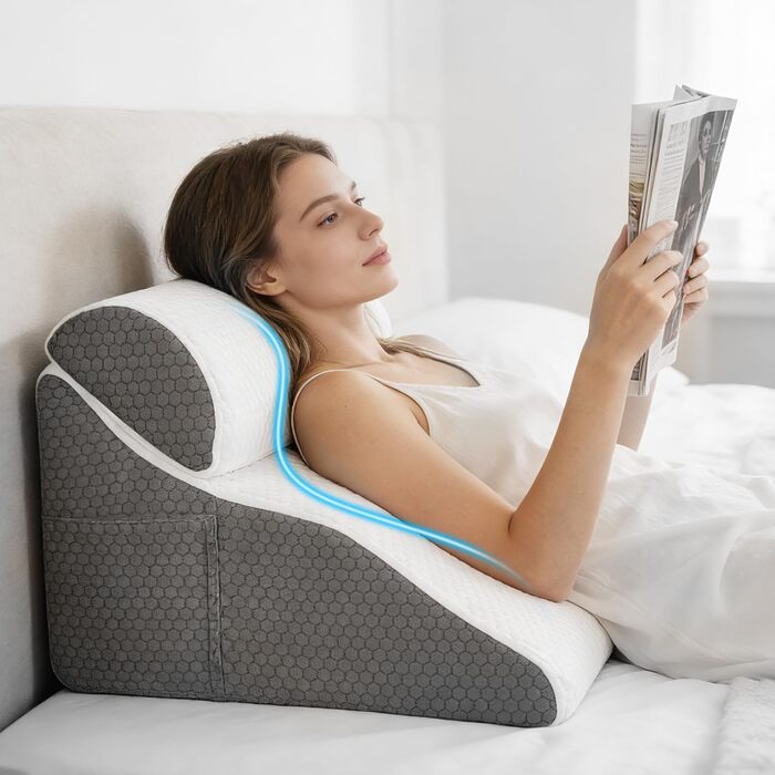 Подушка для читання для ліжка та дивана, ергономічна подушка для спини, регульована клиноподібна подушка з піною з ефектом пам&39яті для підтримки спини під час відпочинку, гри, читання або перегляду телевізора