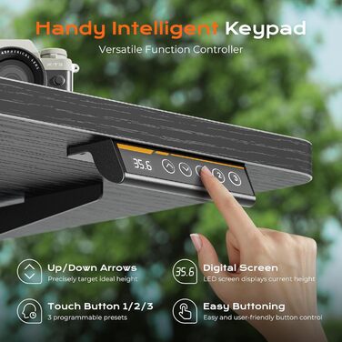 Електричний стоячий стіл Huuger, стоячий стіл, глибина 70,1 см, регульована висота від 71,9 см до 118,1 см, комп&39ютерний стіл з 2 гачками, затискачами для кабелів, 3 попередньо встановлені висоти, офісний стіл