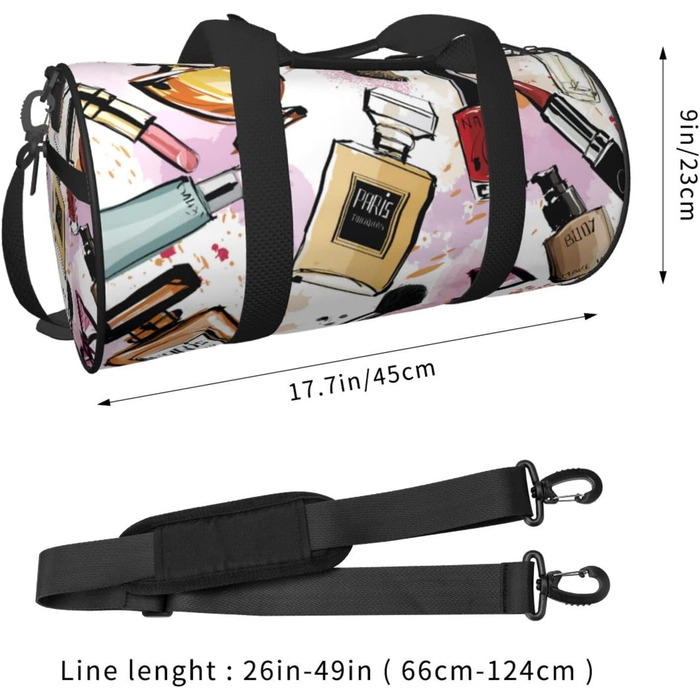 Дорожня сумка-циліндр з тематичним принтом косметики та макіяжу, спортивна сумка для чоловіків та жінок, сумка-мішок, спортивна дорожня сумка