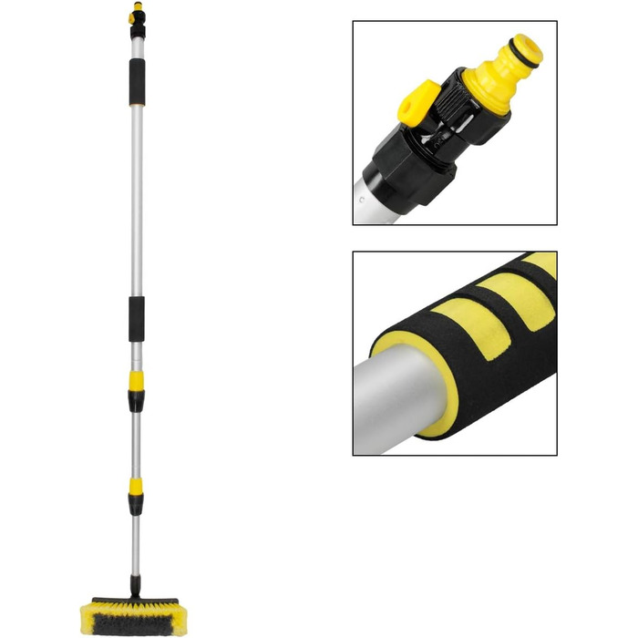 Німеччина Щітка для миття автомобілів з телескопічною ручкою, що висувається на 130-300 см, з вимикачем, м'яка щетина, алюмінієва