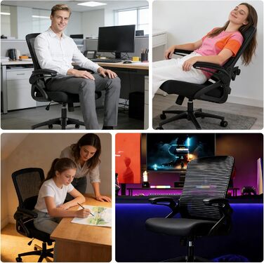 Ергономічне офісне крісло, стілець для роботи зі складними підлокітниками, регульоване по висоті офісне крісло з регульованою поперековою опорою та безшумними колесами, крісло для керівника, вантажопідйомність 120 кг, поперекова опора 4D