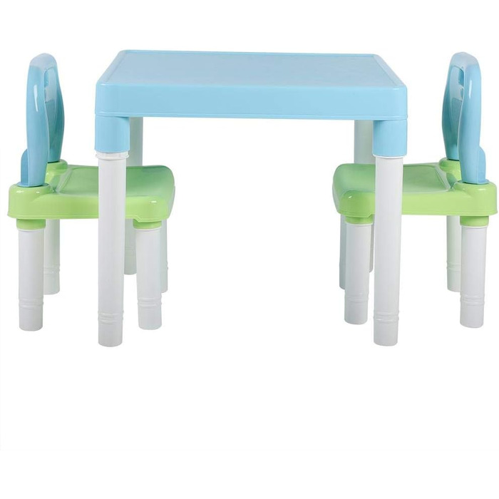 Комплект столу та стільців SIXRUN, пластик ПП, зручний дизайн, багатофункціональний для навчання мистецтву та гри (синьо-зелений)