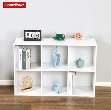Біла книжкова полиця Floordirekt, дерев&39яна полиця з 6 відділеннями, кубічна полиця для вітальні та спальні (Вермонт)