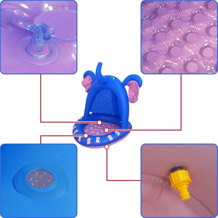 Надувний басейн Надувний басейн, Креативний слон, Надувний басейн-фонтан, Сімейний, Розпилювач води, Надувний піщаний басейн Басейн для дітей Блакитний