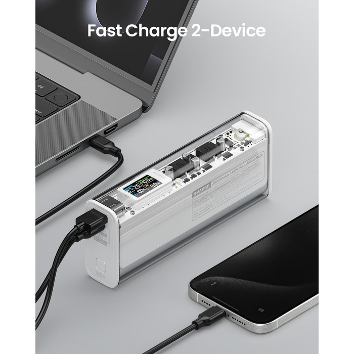 Прозора акумуляторна батарея з портами USB-C USB-A і розумним дисплеєм, ноутбук зовнішні акумулятори для мобільних телефонів для i