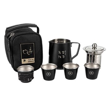 Набір для чаювання в дорозі, похідний набір для чаю, китайський чайний сервіз з нержавіючої сталі Аксесуари для подачі чаю, похідна плитка, 4 чашки, термостійкий