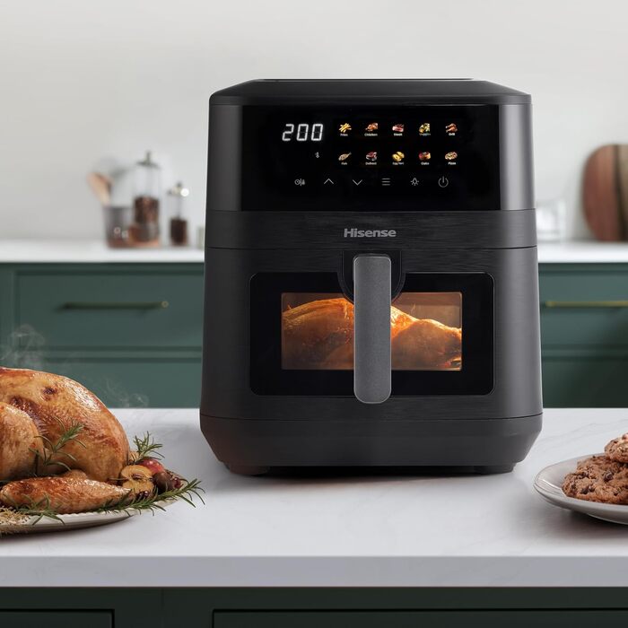 Аерофритюрниця Hisense HAF2100DCD, 2100 Вт, 7.7 л, 10 програм, антипригарне покриття, функція відкладеного старту, чорна