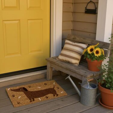 Килимок для дверей MIJOMA Такса 70x30 см, килимок для дверей з кокосового волокна з нековзною ПВХ-основою, брудозатримуючий вхідний килимок з мотивом собаки, який можна прати, для використання всередині та зовні приміщень