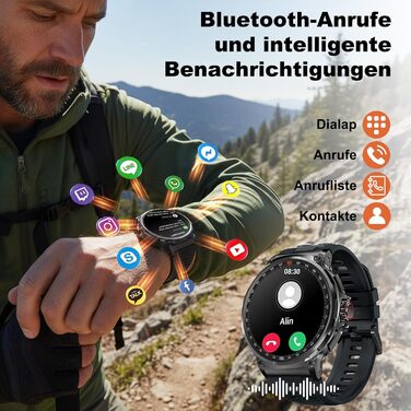 Розумний годинник Zeus 2.0 для чоловіків - великий AMOLED-дисплей 1,75 дюйма, міцний корпус з нержавіючої сталі, моніторинг здоров&39я, дзвінки Bluetooth, чорний