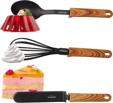 Набір кухонного посуду STONELINE Back to Nature з 9 предметів, ручки під дерево, пластик, з практичною підтримкою, підходить для п