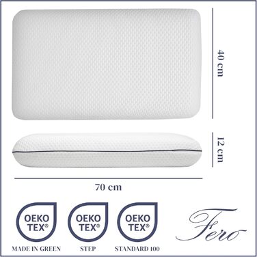 Подушка для шиї Fer з піни з ефектом пам&39яті 70x40x12 з волокном Tencel Розкіш і комфорт для спокійного нічного сну Середньої жорсткості та повітропроникна для шиї, спини та плечей Сертифіковано Oeko-TEX 70 x 40 x 12 см