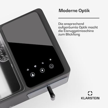 Машина для кубиків льоду Klarstein для домашнього кемпінгу Gastro, швидка міні-машина для кубиків льоду маленька, професійний льодогенератор для кубиків льоду нагетсів, самоочищення, охоронна сигналізація та сенсорне керування, 15 кг/24 год