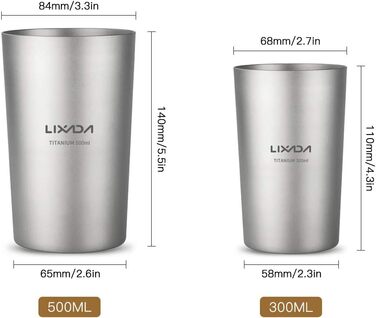 Титанова чашка для пиття Lixada, пивна кружка, 300 мл та 500 мл, двостінна чашка для води та соку, чашка для чаю, кухоль для домашнього офісу, кемпінгу, походів, (1 упаковка)