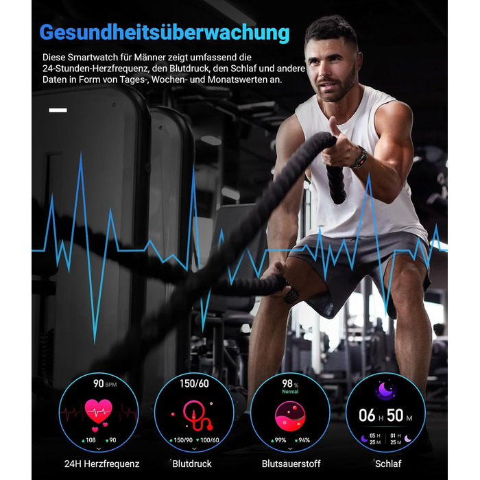 Чоловічий смарт-годинник LIGE з функцією телефону, 1,39-дюймовий військовий смарт-годинник з 24-годинним серцевим ритмом, артеріальним тиском, тривалістю сну, понад 100 спортивними режимами, фітнес-годинник, понад 300 циферблатів, водонепроникний IP67, чо