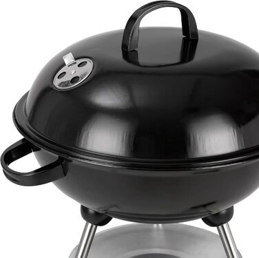 Вугільний гриль діаметром 41,5 см з кришкою, хромованим решіткою та попільником компактний круглий гриль з полицею, колесами та висотою робочої поверхні 58,5 см для саду та балкону